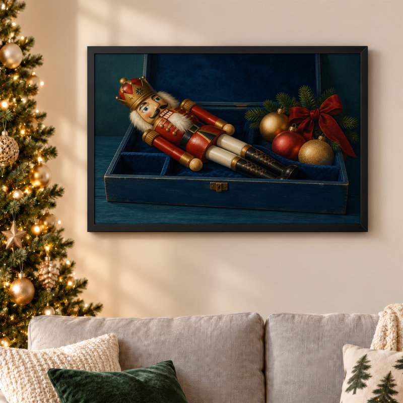 Art mural sur toile rouge et or, casse-noisette avec décorations de Noël, H 16 po x l 24 po