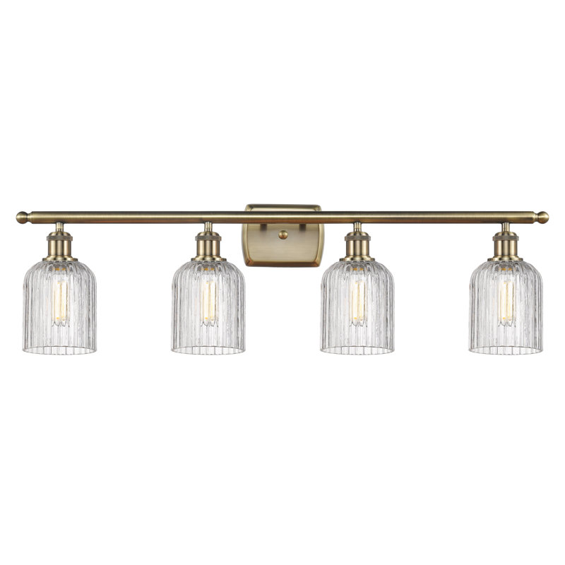 Éclairage pour meuble-lavabo à 4 lumières à intensité variable Fiennes Veil, Laiton antique, Clear