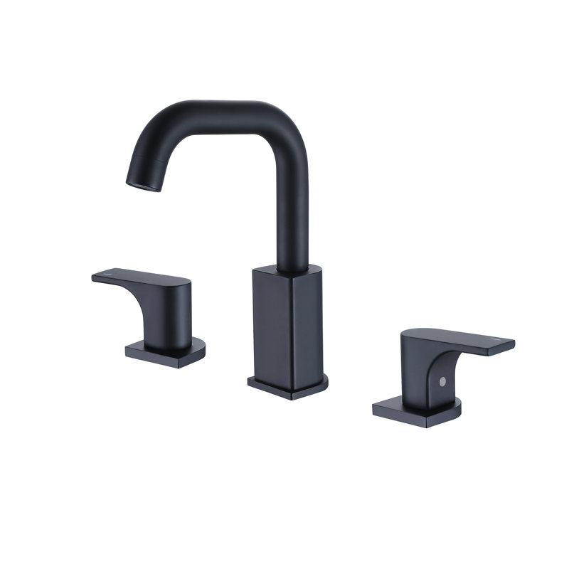 Robinet de lavabo de salle de bain espacé noir mat avec 2 poignées et robinet à 3 trous avec tuyaux d'alimentation CUPC en noir mat