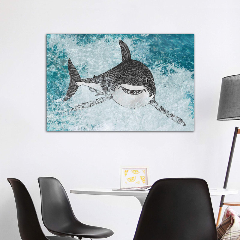 Shark par Angelika Parker - impression d'art graphique, Pas de tapis, H 40 po x l 60 po x 1,5 po, Toile tendue