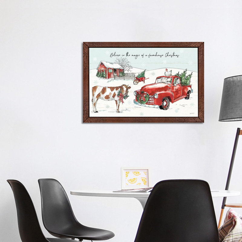 Holiday On The Farm II - Believe by Anne Tavoletti - Floater Frame Painting on Canvas, 66.04 cm H x 45.72 cm W, Brown Framed