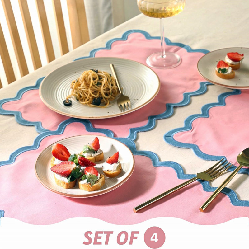 Blush and Blue Scalloped Cotton Placemats Set of 4
