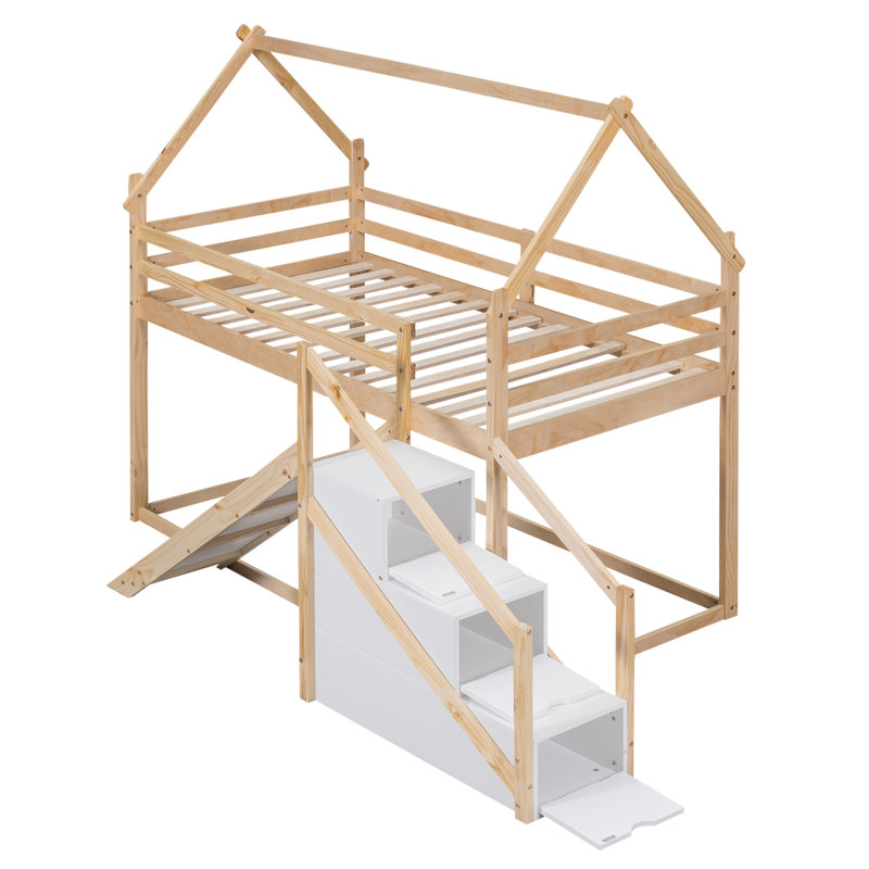 Lit superposé simple au-dessus de simple avec glissade, bois massif, mobilier de chambre d'enfant moderne