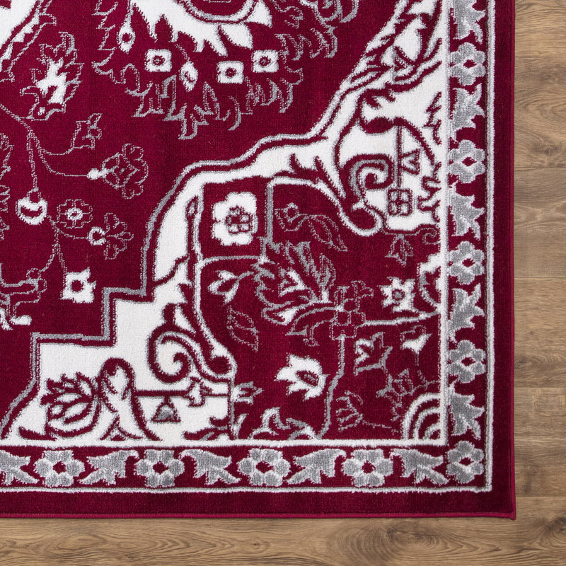 Emmali rouge marocain sans médaillon rouge, Rectangle 5 pi 3 po x 7 pi 3 po