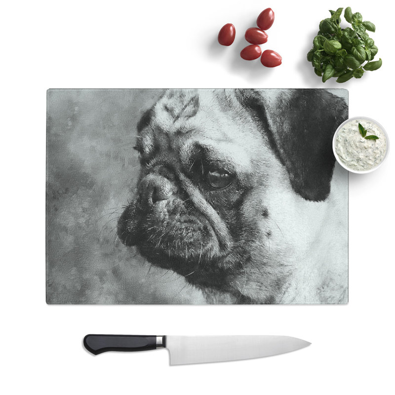 Pug Dog Painting Chopping Board, 0.4cm H x 28.5cm W x 39cm L