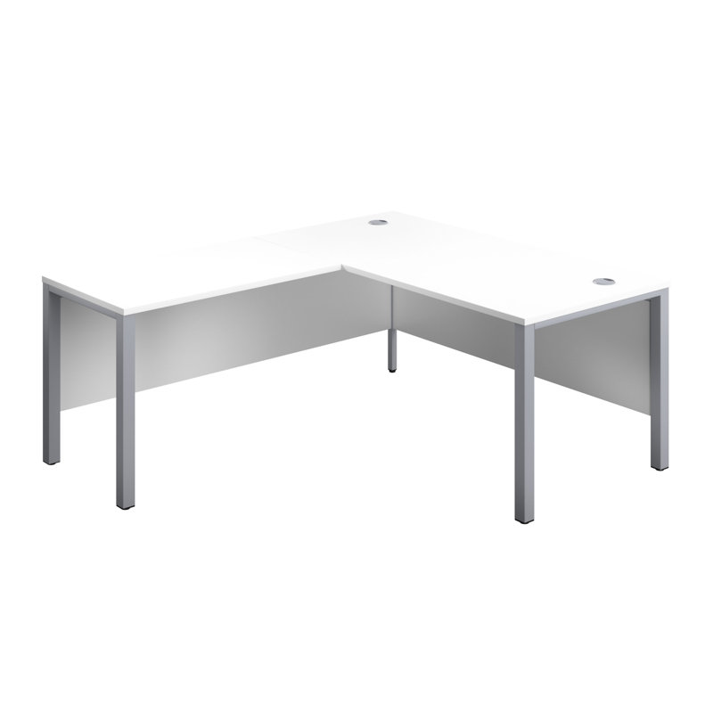 Buariki L-Shaped Metal Base Executive Desk, White/Silver, Left Hand Return, 73cm H x 180cm W x 180cm D