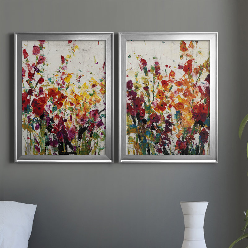 Fleurs sauvages I - ensemble de 2 peintures sur toile encadrées, Argent, H 30,5 po x l 22,5 po x P 1 po