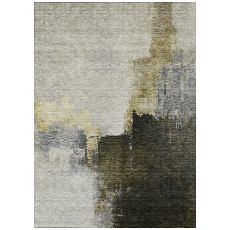 Tapis d'extérieur lavable abstrait kaki 9 pi x 12 pi HomeRoots