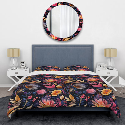 Boho Pink And Blue Feather Fusion Floral Duvet Cover