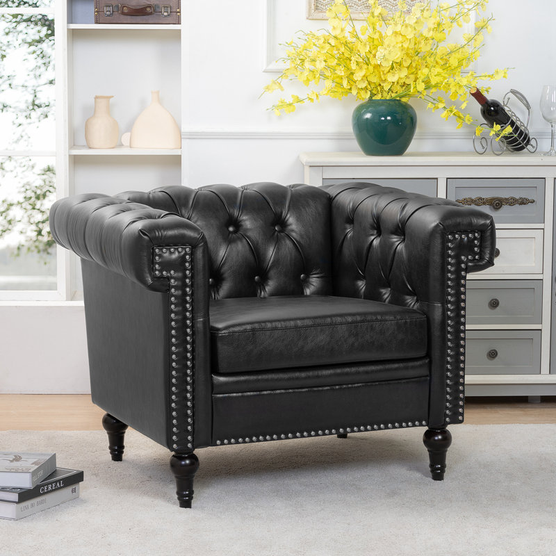 Brantice simple en cuir de polyuréthane avec décoration capitonnée à l'arrière et à clous, Noir