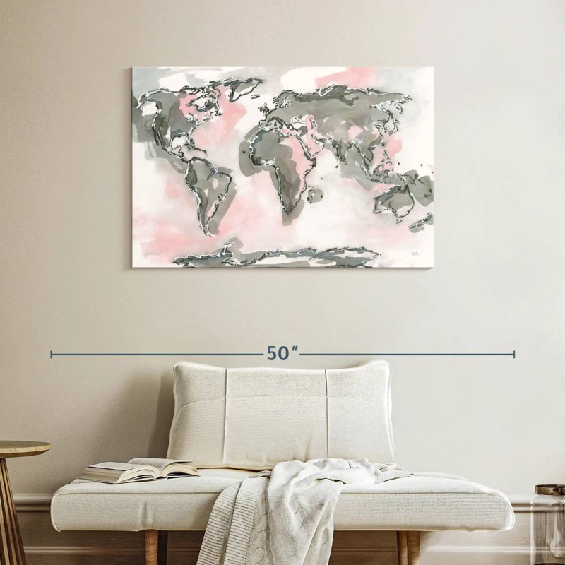 Carte du monde Aliaz rosé, H 26 po x l 39 po