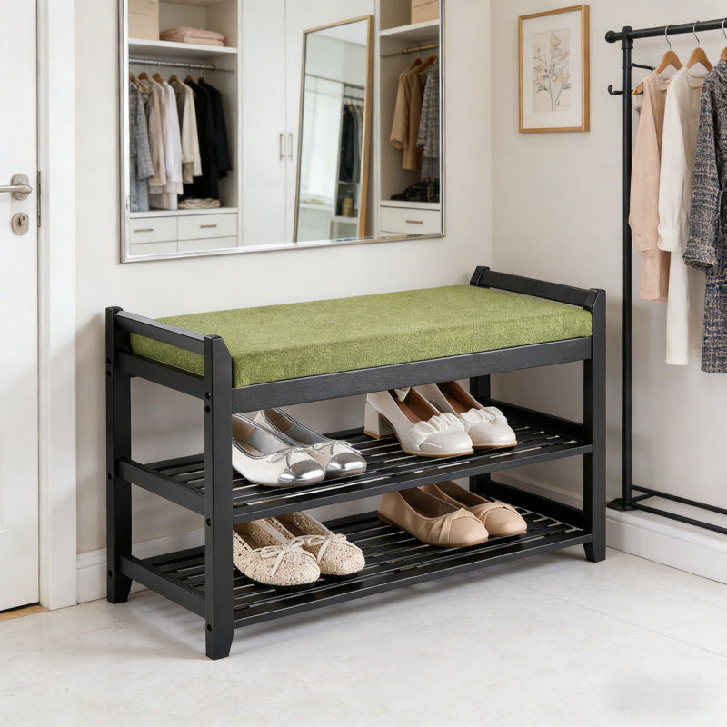 Banc de rangement polyvalent pour chaussures rembourrées, Noir/vert