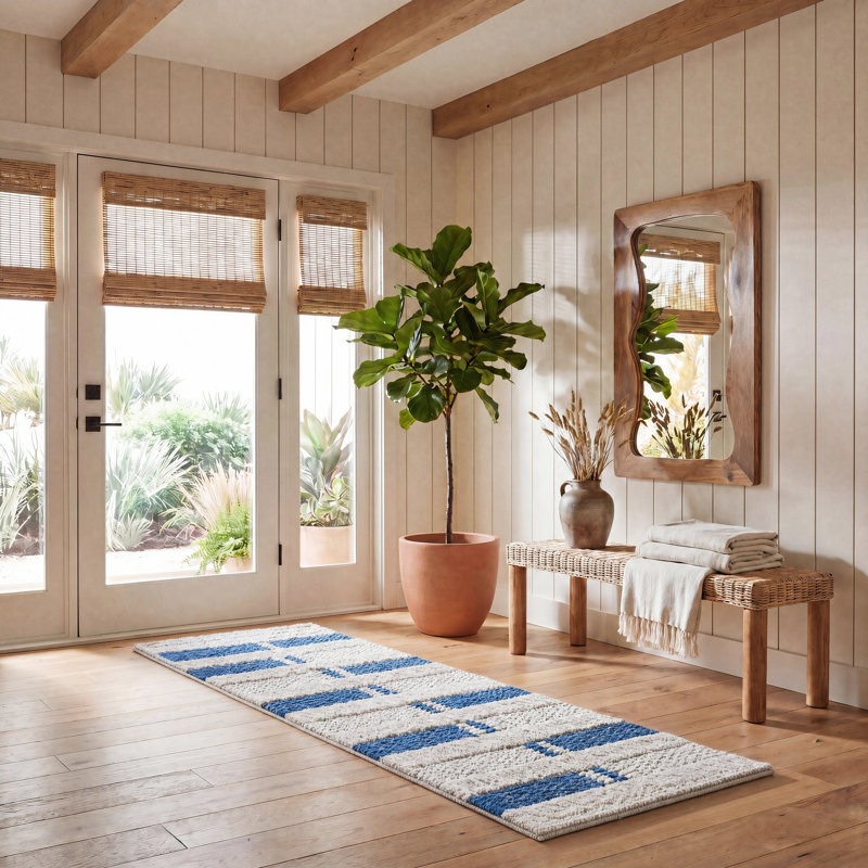 Tapis rayé en coton tissé à la main Stanwick, Tapis de couloir 2 pi 3 po x 8 pi