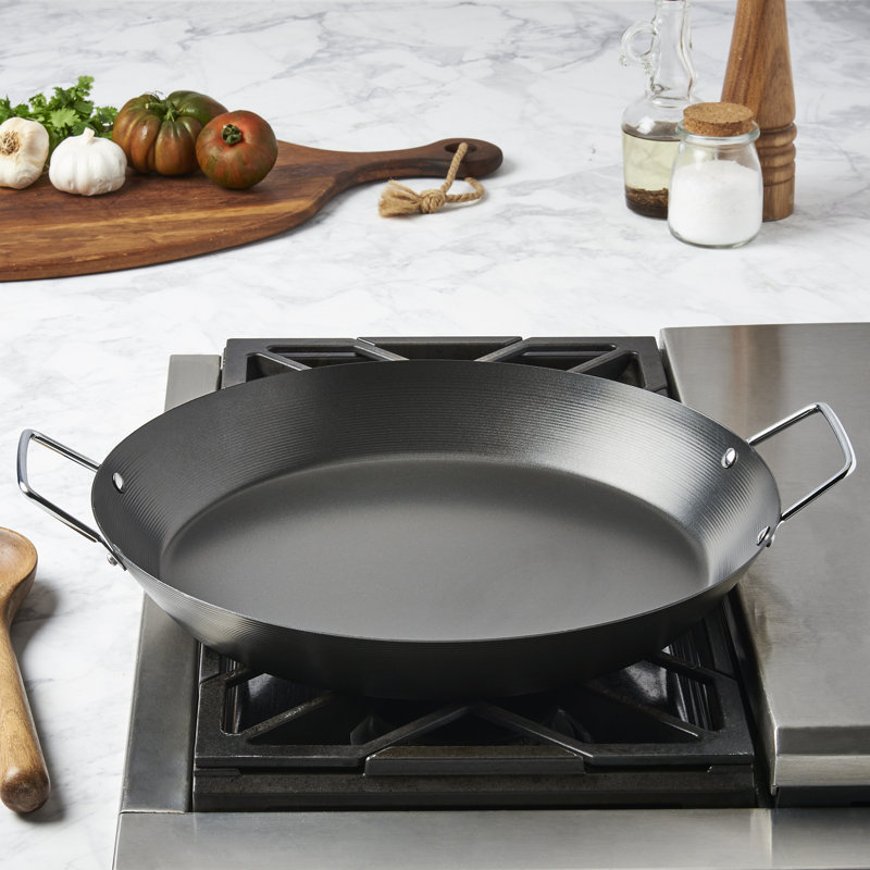 Infuse 15" Black Carbon Steel Paella Pan with Riveted Handles
