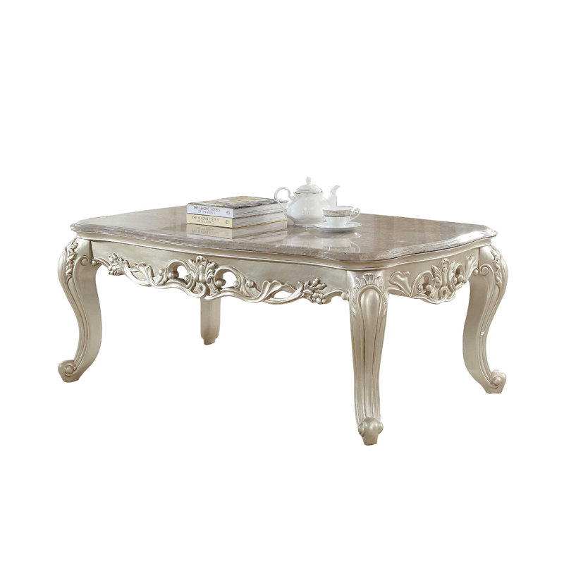 Gorsedd Rectangular Marble Top Antique White Coffee Table
