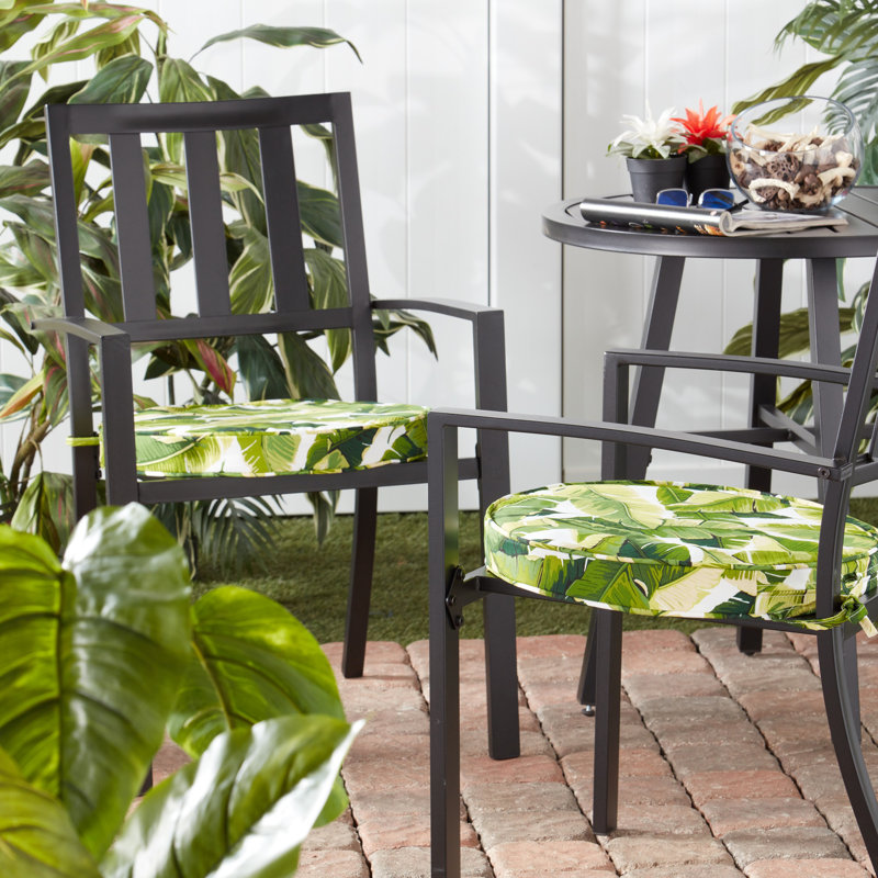 Outdoor Round Dining Chair Seat Pad, Palm Leaves White