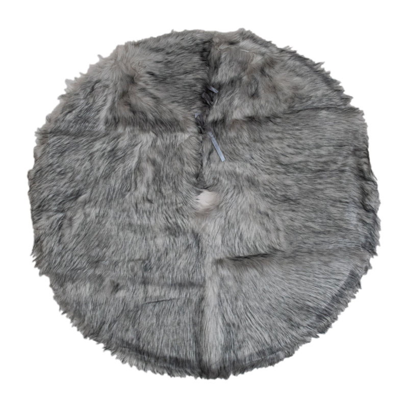 Beige and Gray Faux Fur Holiday Christmas Tree Skirt, 36" Diameter