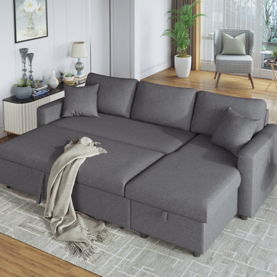 Canapé-lit modulaire rembourré gris avec rangement, convertible en lit simple pour un espace de couchage supplémentaire, orienté vers la droite, rembourrage en mousse, ressorts ensachés, capacité 3, accoudoir carré, canapé-lit, rembourrage, 3, dossier