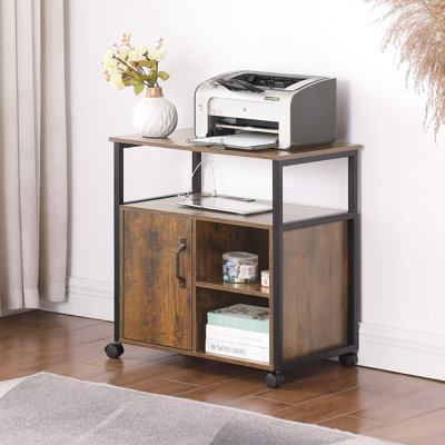 Classeur et support pour imprimante avec prise intégrée, capacité de rangement de lettres A4, armature en métal, installation rapide, apparence rustique brun noir, rangement, cadre, installation facile, finition