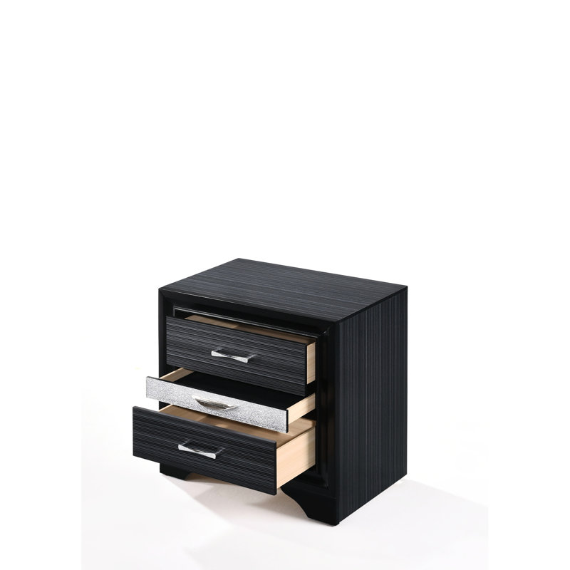 Élégante table de chevet en noir avec rangement spacieux et compartiment à bijoux - armoire à 2 tiroirs