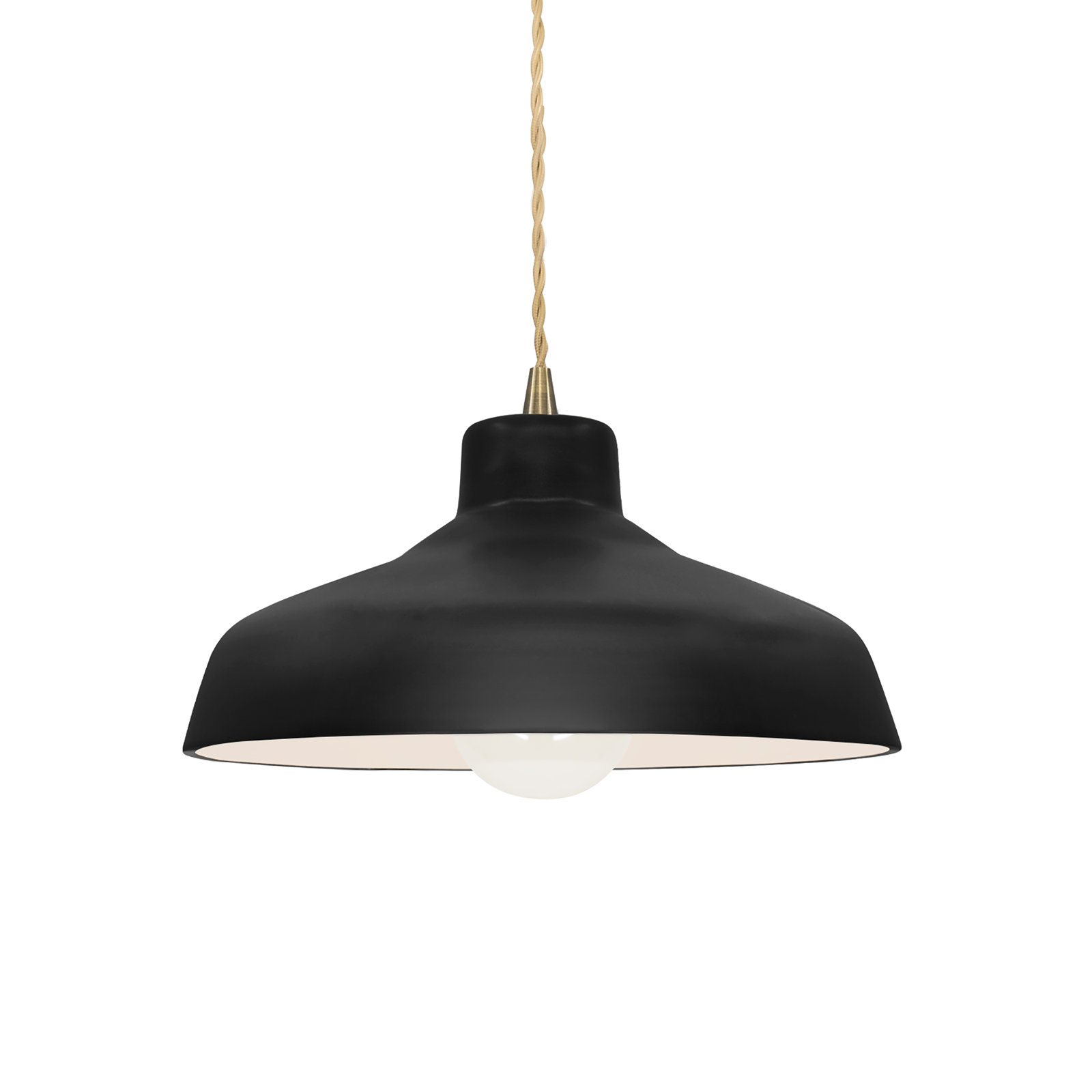 Fallon Ceramic Dimmable Pendant, 5.75" H x 11.5" W x 11.5" D, Gloss Black, Antique Brass