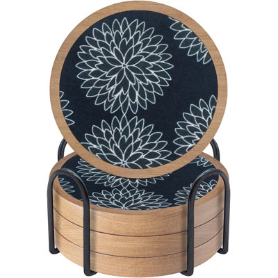 Ensemble de 4 sous-verres en bois avec inserts en feutre absorbant, sous-verres antidérapants de 4,3 pouces avec support pour bar personnel