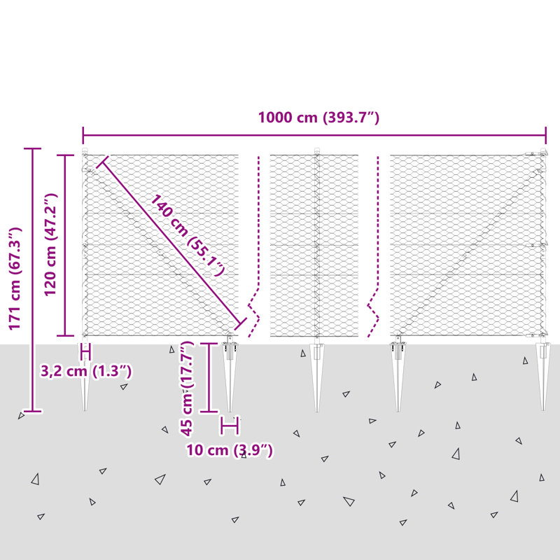 Hexagon Fence Steel, Green, 120cm H x 1000cm W