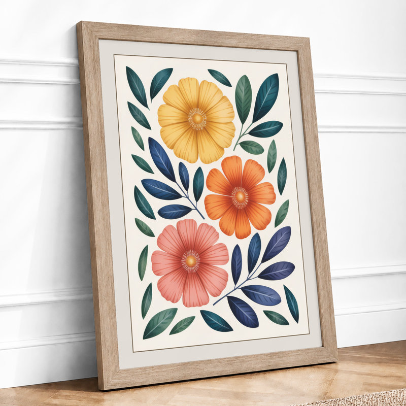 Three Blooming Flowers Botanical - Framed Print, A1 - 84.1 x 59.4 cm, Oak