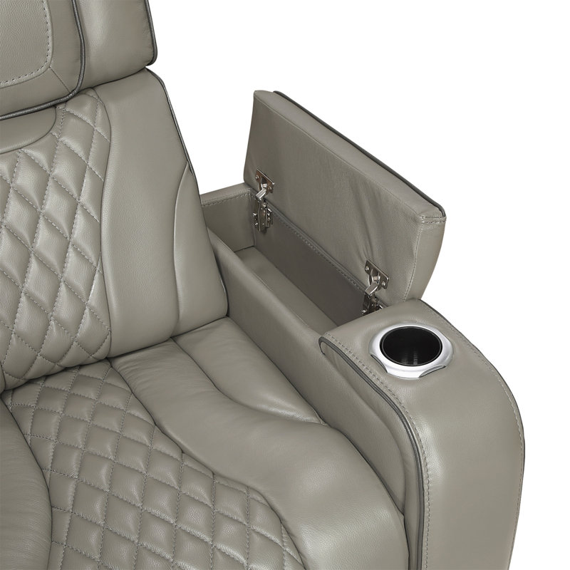 Canapé inclinable électrique deux places avec porte-gobelets centraux rabattables, cuir gris, L 84,5 po, Grey Faux Leather