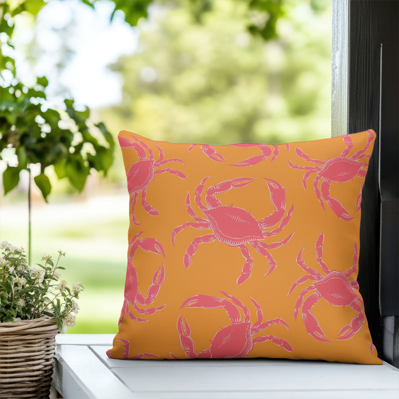 Coussin décoratif d'extérieur Crabby, Carré 16 po, Orange