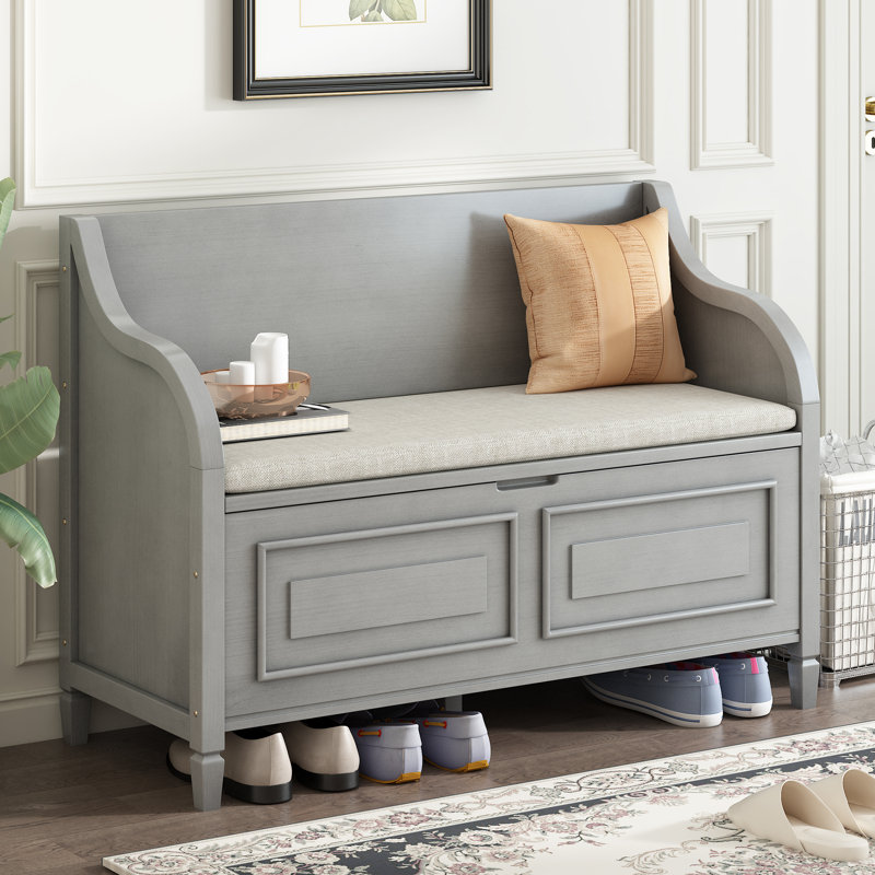 Upholstered Storage Bench,entryway bench, Gray Wash