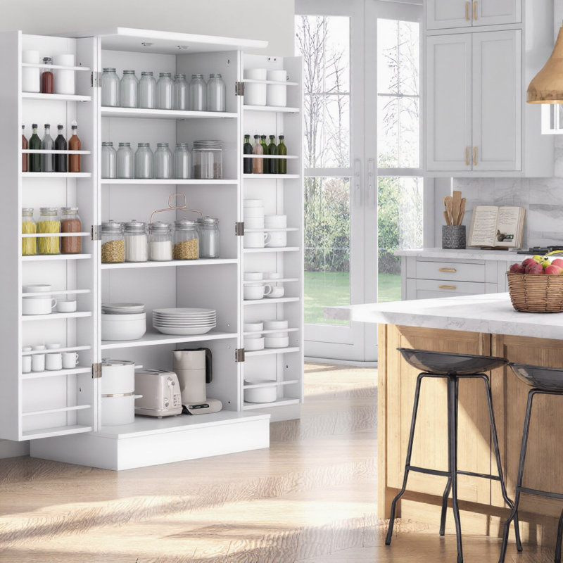 Simple armoire debout blanche avec planches intérieures réglables pour les espaces de vie de cuisine