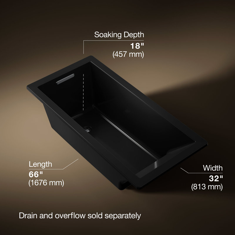 Underscore® 66" x 32" Undermount Soaking Acrylic Bathtub, Black