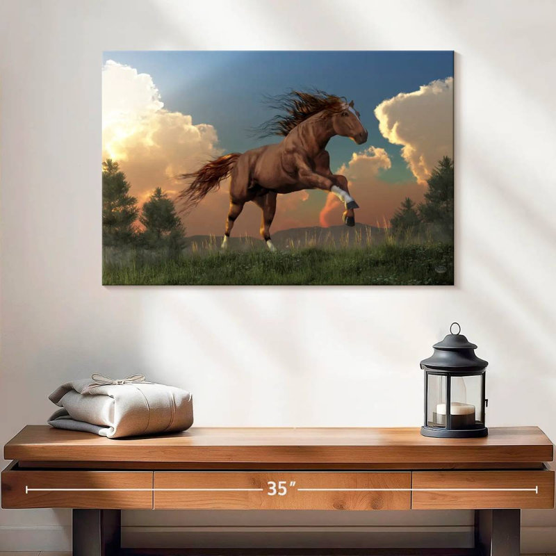 Cheval qui court librement, H 16 po x l 24 po