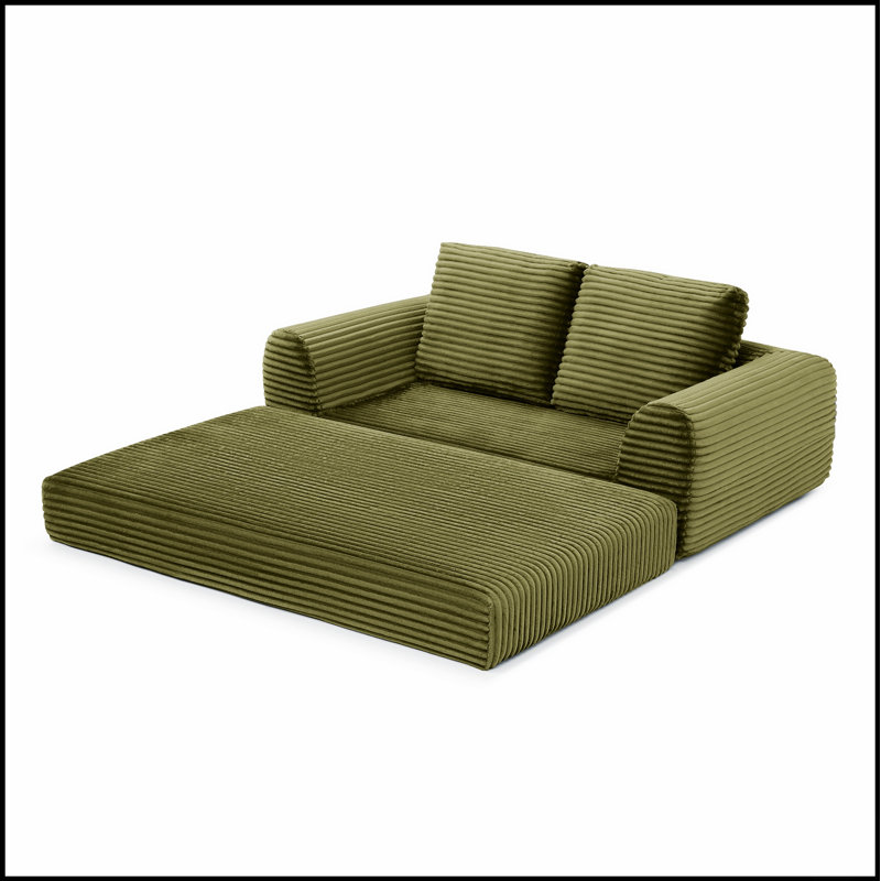 Canapé-lit pliant convertible 2-en-1, canapé-lit en velours côtelé moderne avec 2 coussins, causeuse futon rembourrée et désossée avec lit escamotable, canapé modulaire pliant pour le salon