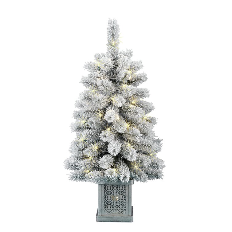 Full Flocking Hard Needle 3' White Pine Artificial Christmas Tree with 50 Lights