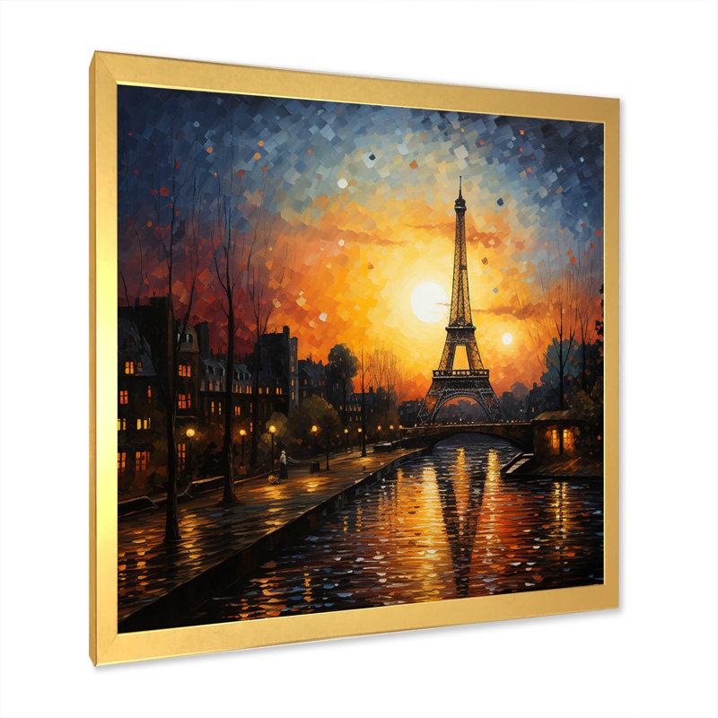 Coucher de soleil français à Paris - reproduction, H 36 po x l 36 po x P 1,5 po, Cadre doré à une seule photo