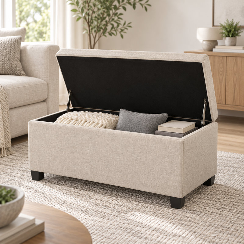 Banc de rangement avec repose-pieds 32 po, Beige