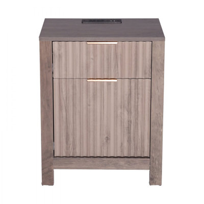 Farmhouse End Table, Square Night Stand with USB Ports and Outlets, 3 Tiers End Table Side Table Coffee Table with Storage Cabinet and 2 Drawers, Idea by Gracie Oaks