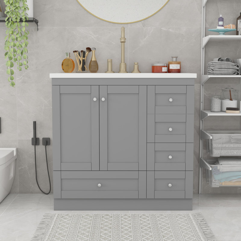 Meuble-lavabo sur pied 36 po style Shaker, Gris
