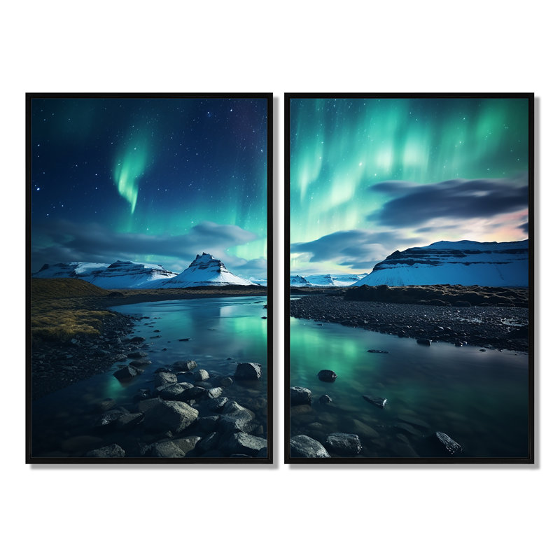 Islandais Borealis «Winter», art mural vert, H 36 po x l 48 po, Reproduction encadrée sans passe-partout, Noir