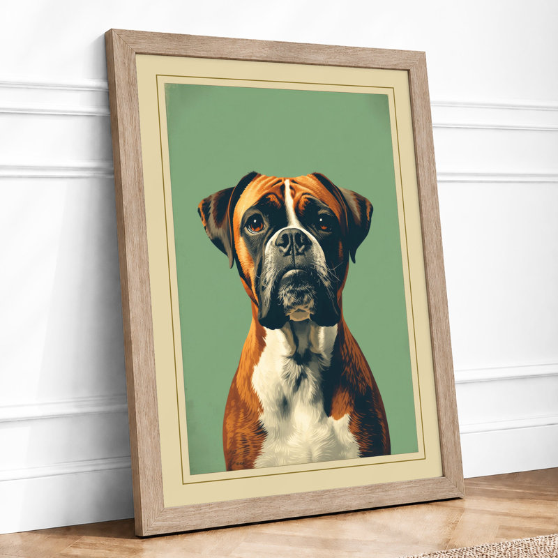 Boxer Portrait Modern - Framed Print, A1 - 84.1 x 59.4 cm, Oak
