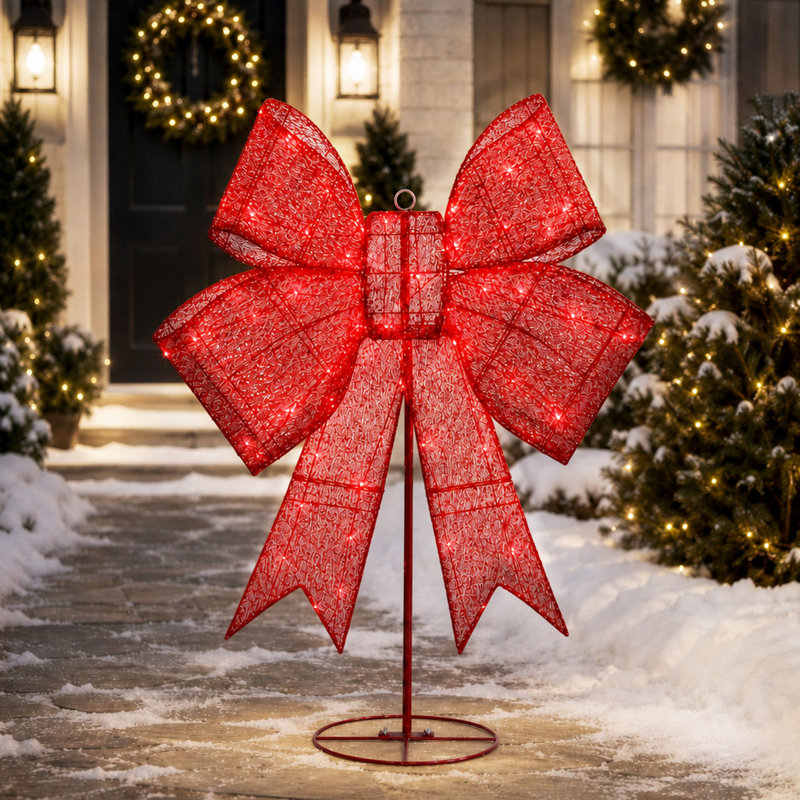Décoration de Noël 44 po 2 en 1 avec 8 modes d'éclairage, minuterie et lumières DEL pour l'extérieur et l'intérieur, rouge