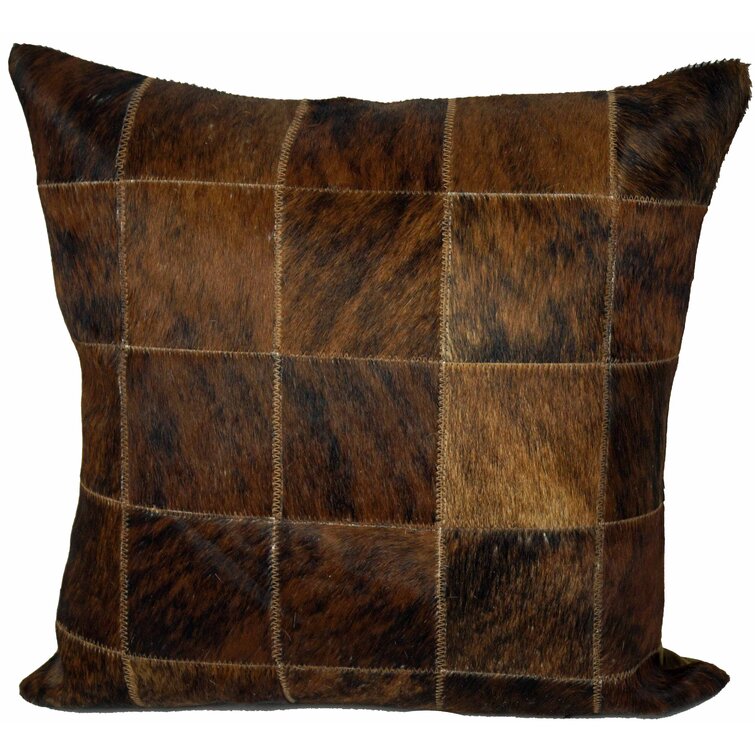 Camel Color Faux Suede Pillow Cover With Stitch Detail 