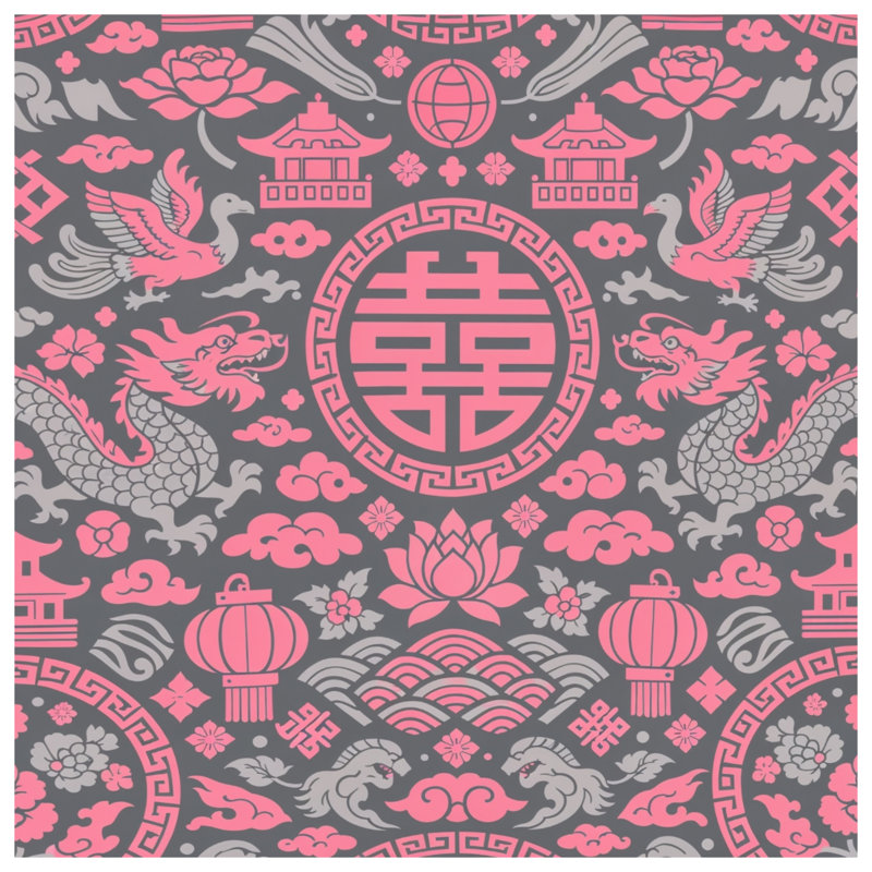 Couvertures roses à motif asiatique, 60in W x 80in H