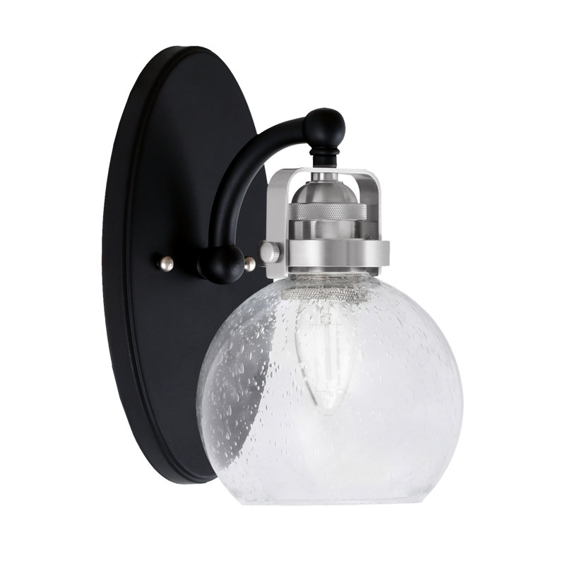 Applique murale Easton avec verre transparent 5,75 po, Noir mat/nickel brossé