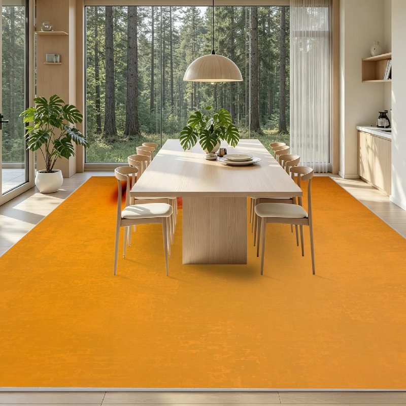 Tapis intérieur jaune lavable à la machine, motif orange citrouille et agriculture., Rectangle 71 po x 98 po