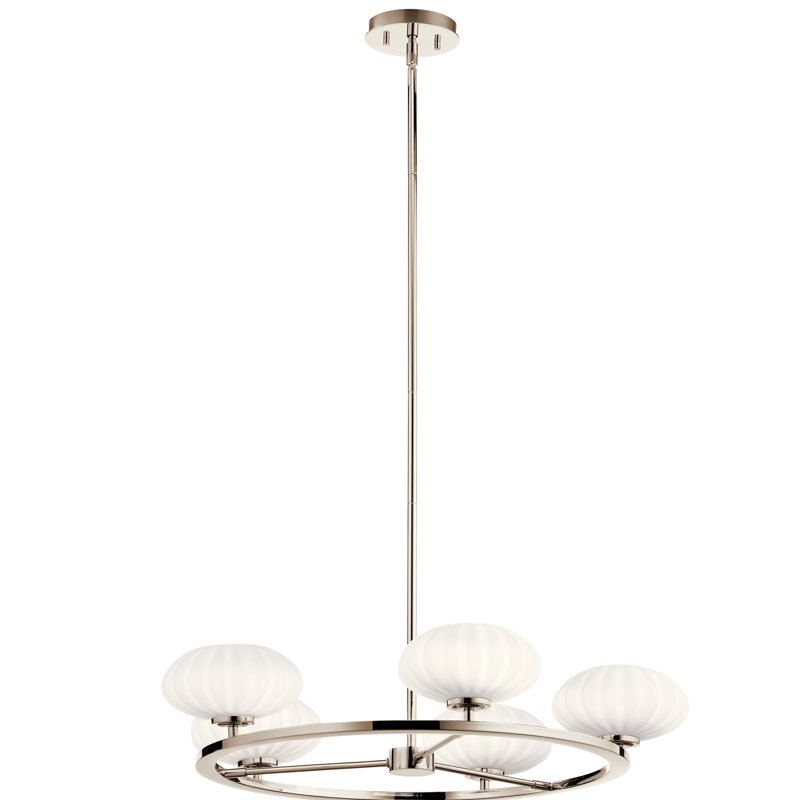 Lustre en roue de chariot à 5 lumières Pim, Nickel poli