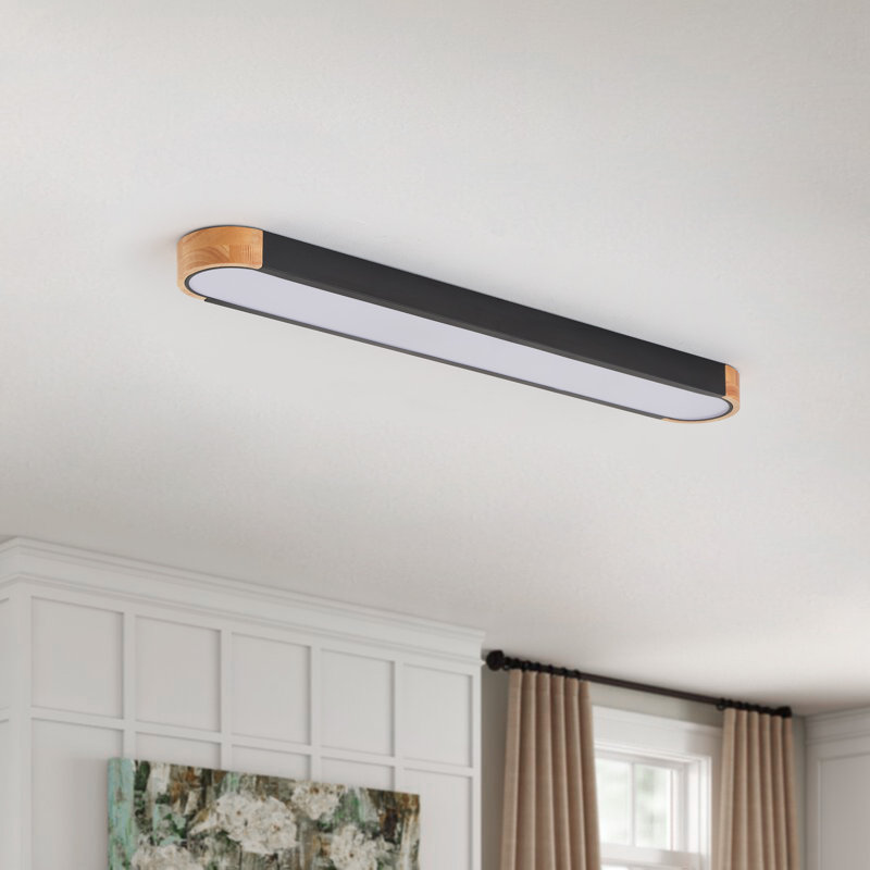 1-Sand black LED dimmable Flush mount light, 1.97" H x 37.4" W x 5.91" D, Black/Natural, Black
