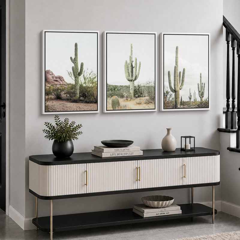 Cactus désert "Southwestern Green Saguaro, H 36 po x l 72 po, Cadre flottant blanc